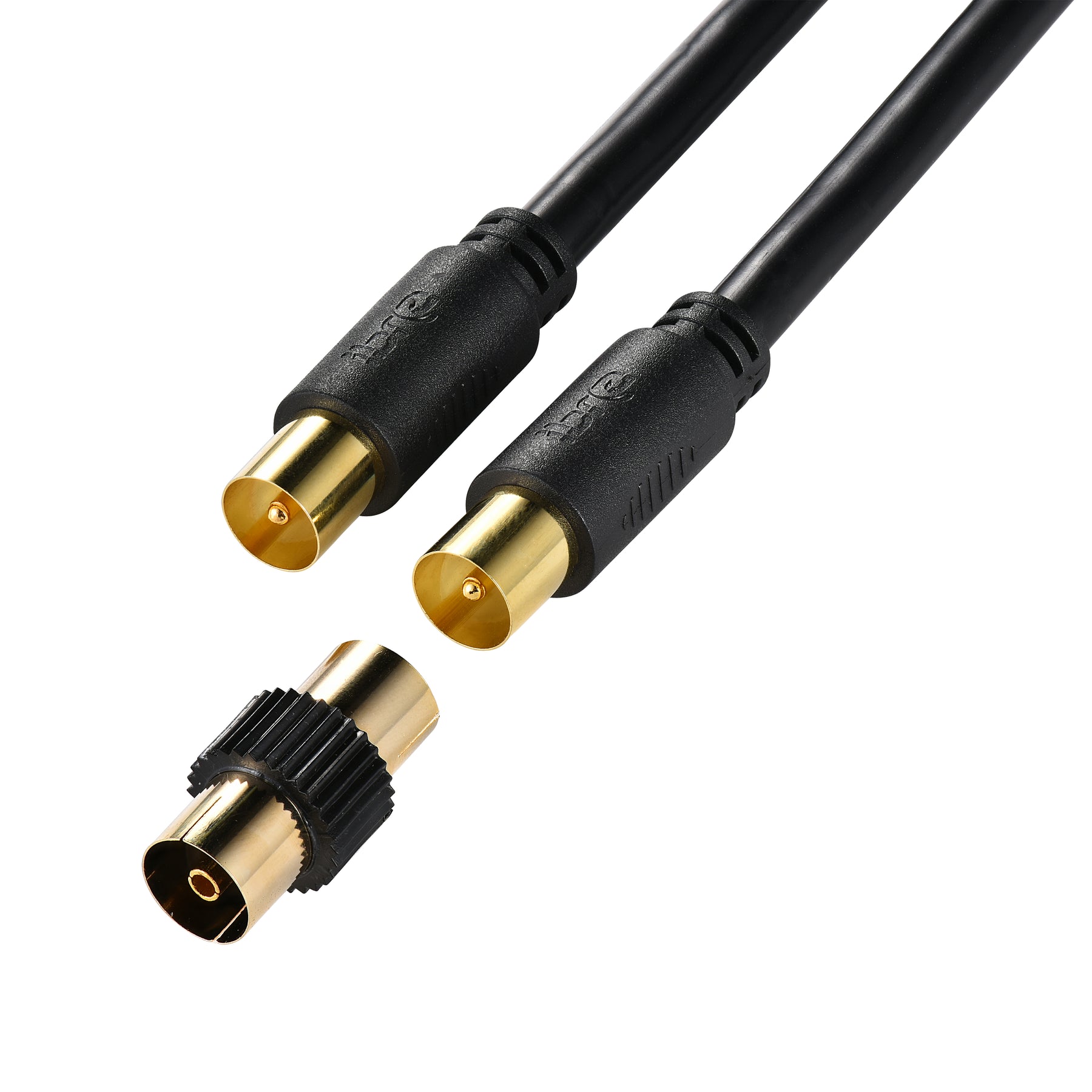 IBRA Aerial Coaxial Cable 5M with Gold-Plated Connectors, Male to Male RF Coax Lead with Female Adapter Coupler for Freeview, Freesat, Sky, Virgin, BT, You View, Satellite TV - Black