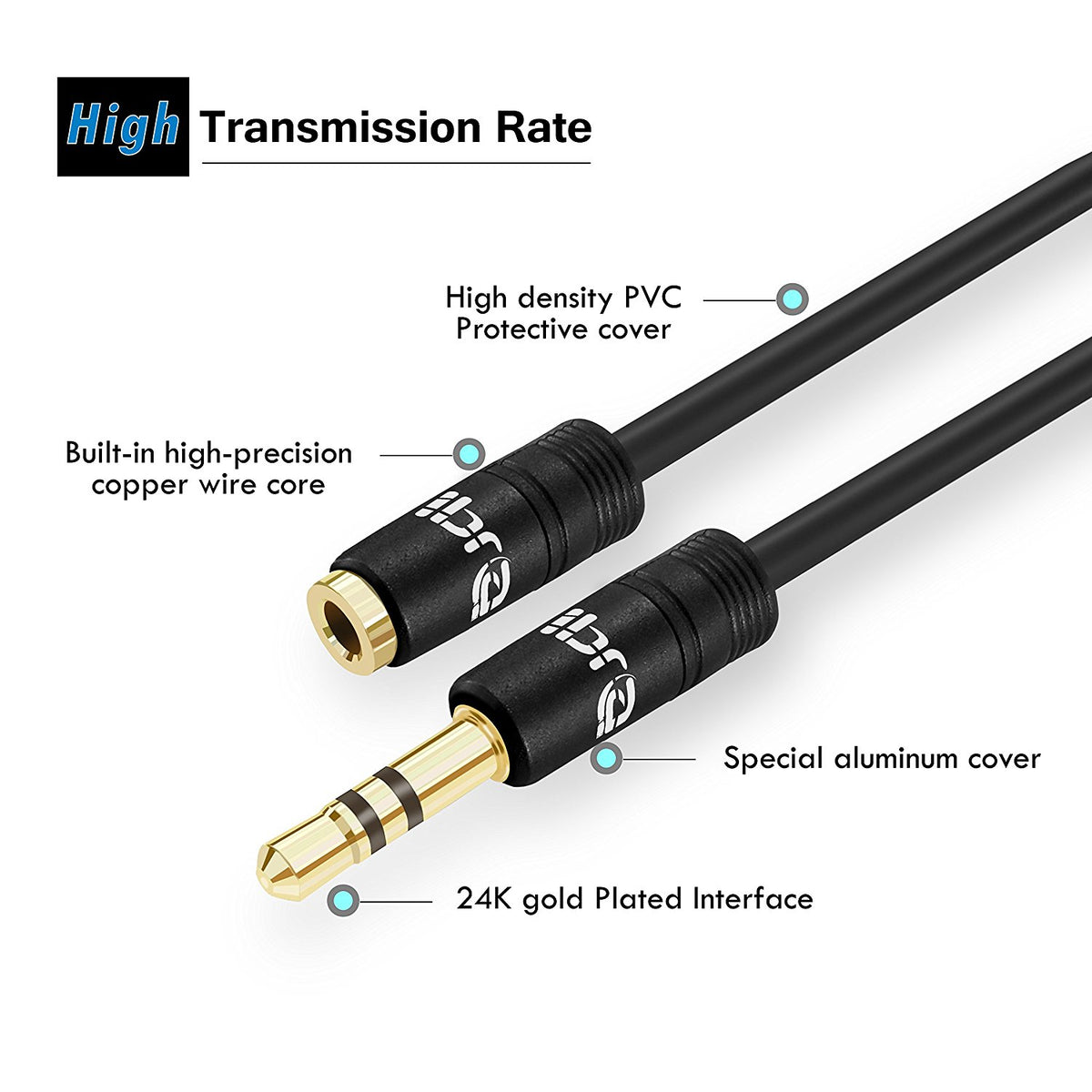 IBRA 1.5M Stereo Jack Extension Cable 3.5mm Male > 3.5mm Female - Black