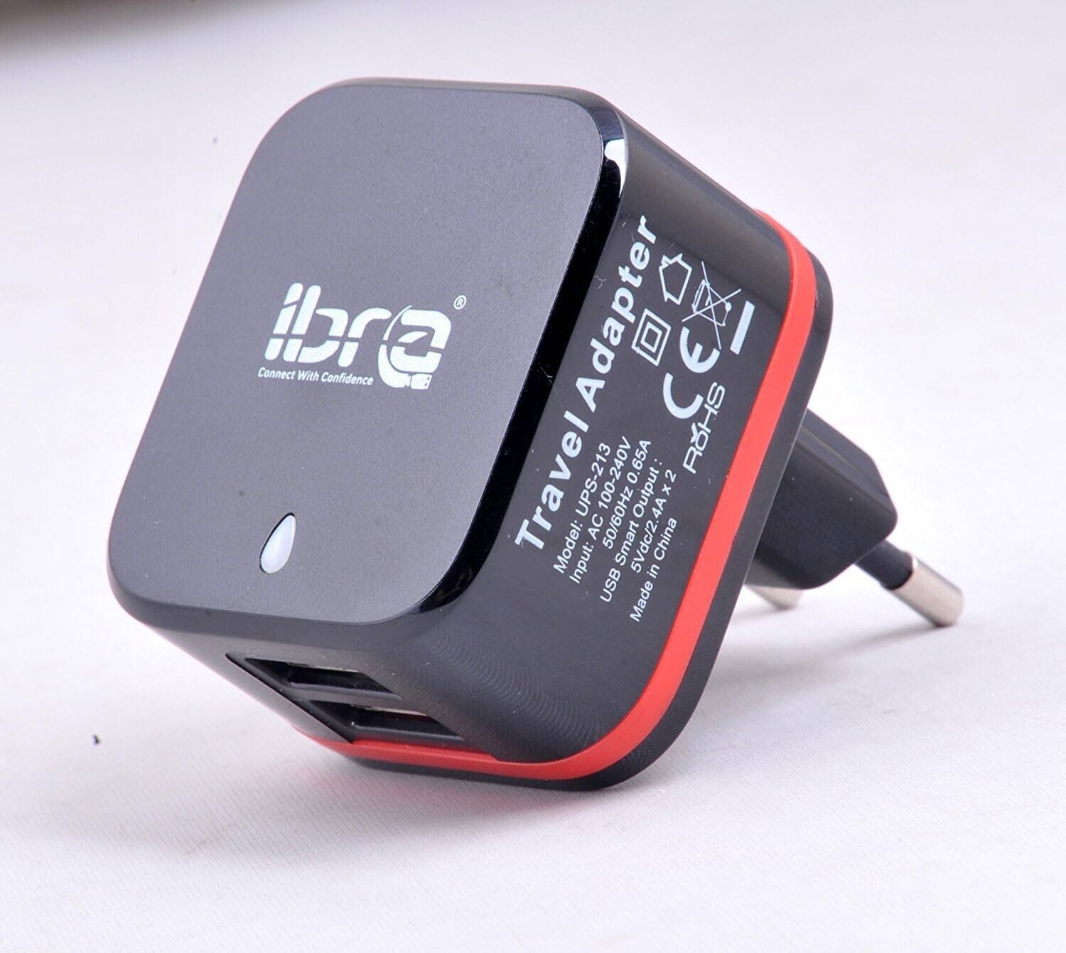 Dual USB EU Travel Adapter with 27W,5.1A,Built-in Smart IC Technology - IBRA