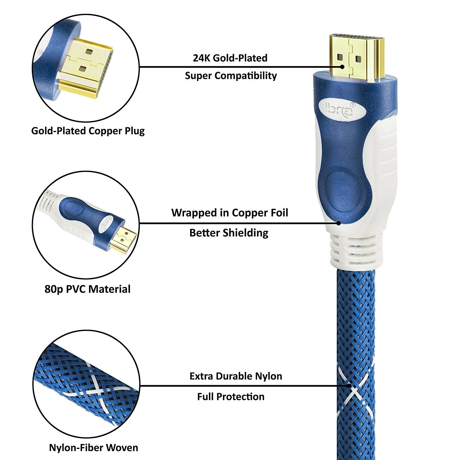 9M HDMI Cable High Speed v2.0/1.4a 18Gbps 2160p 3D TV PS4 SKY HD 4K@60Hz Ultra HD Ethernet Audio Return Virgin BT Nylon Braided - IBRA Promo Gold