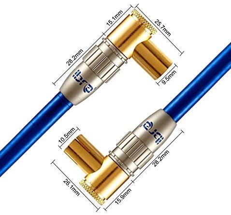 Premium RF Right Angle TV Aerial Freeview Plug Video Cable & Coupler GOLD 0.5m - IBRA Blue Gold