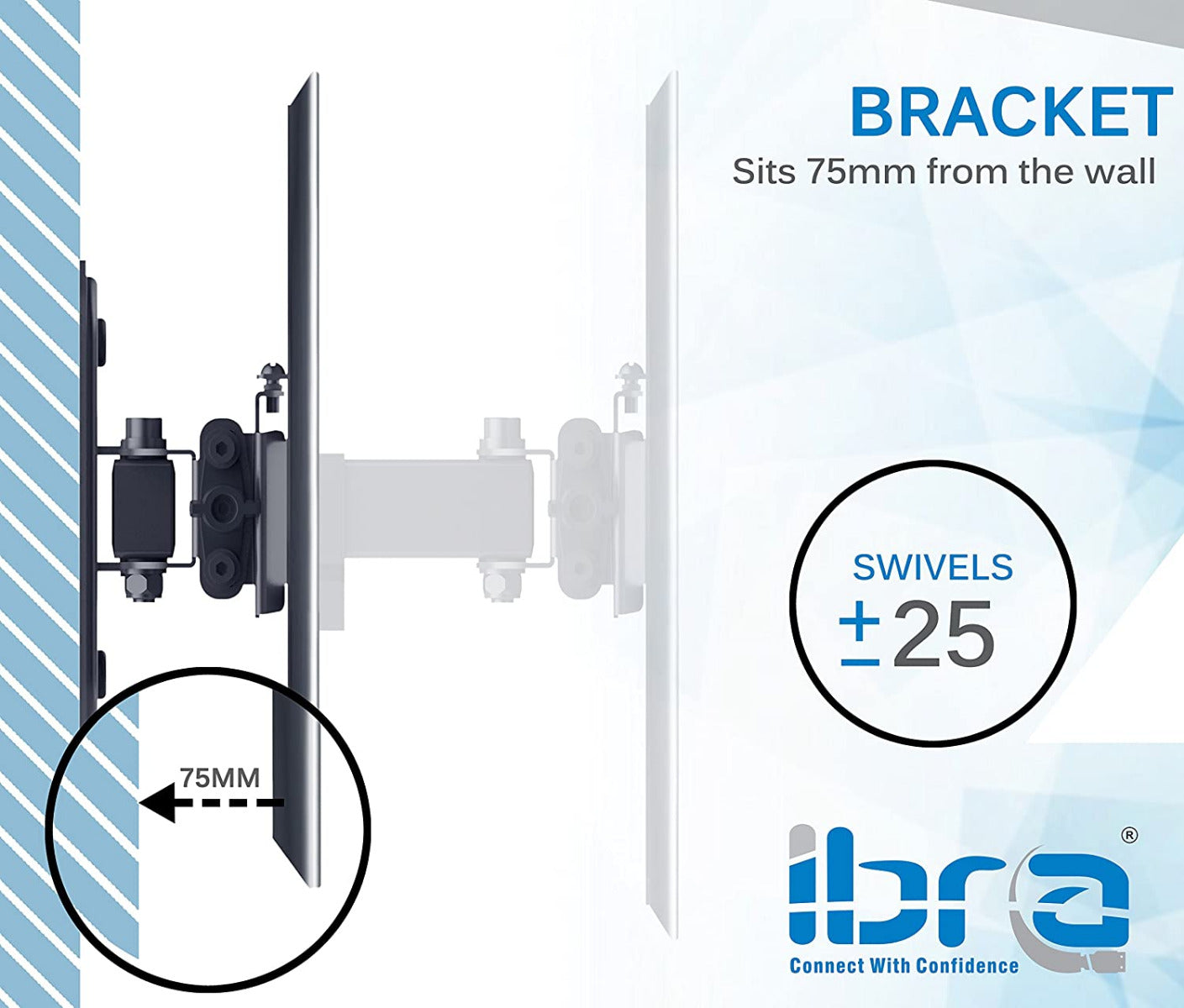 IBRA Ultra Slim Tilt Swivel TV Wall Bracket Mount - For 23-42 Inch OLED QLED LED LCD Plasma Screens | Weight Capacity - 25kgs/55lbs | Max VESA 200x200