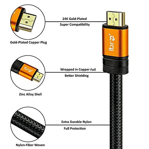 Premium 2.1 HDMI Cable 4M - 8K Ultra High-Speed 48Gbps Lead - IBRA Orange Gold Series