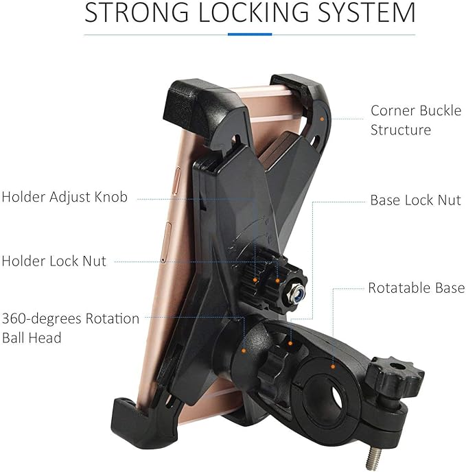 IBRA Universal Bike Bicycle Mount Holder Handlebar for Most Cell Phones for iPhone 6 5C 5S 4S,The HTC One, Samsung Galaxy S5/S4, Sony Xperia Z, Google Nexus 4 5 Moto G Phone Samsung Galaxy S3, Note 2, (Maximum Width 85mm) 360