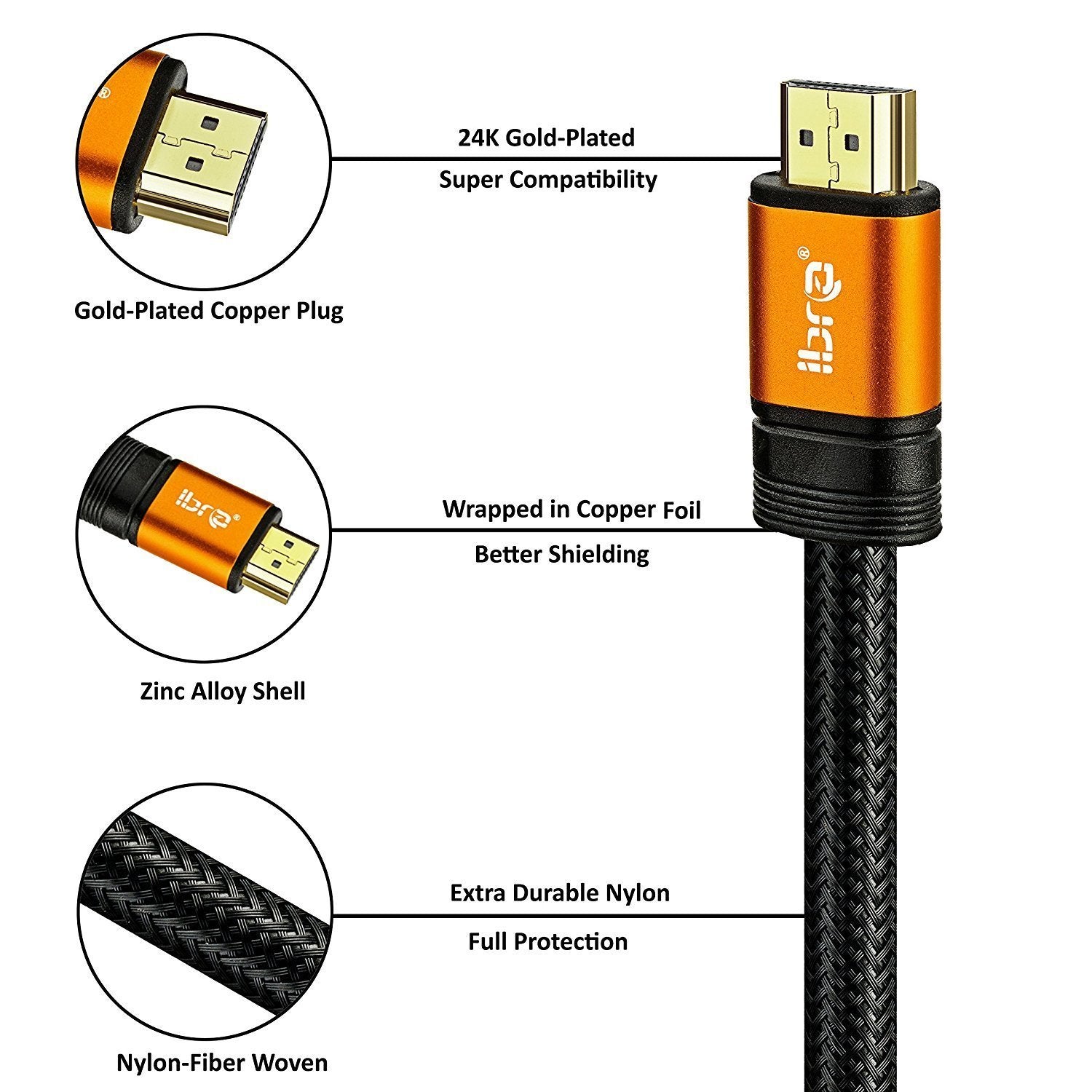 Premium 2.1 HDMI Cable 7M - 8K Ultra High-Speed 48Gbps Lead - IBRA Orange Gold Series