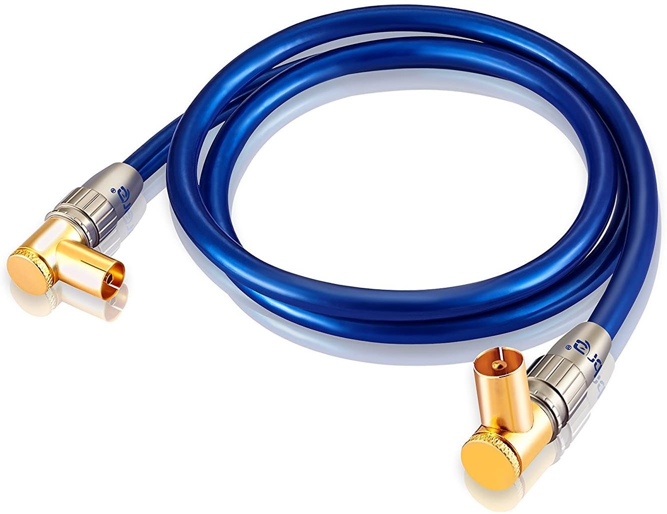 Premium RF Right Angle TV Aerial Freeview Plug Video Cable & Coupler GOLD 0.5m - IBRA Blue Gold