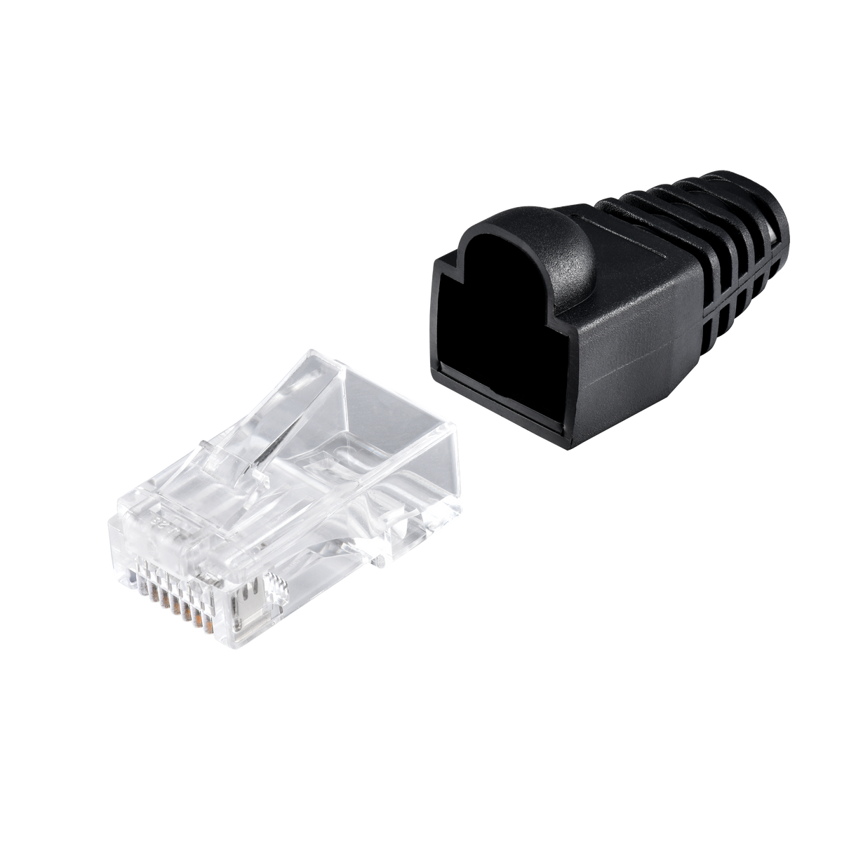 IBRA CAT6 RJ45 Plug Connectors with Plastic End Shield Black Boots for Ethernet Cable – High-Performance Networking Solution for Secure and Reliable Connections - 20 Pieces