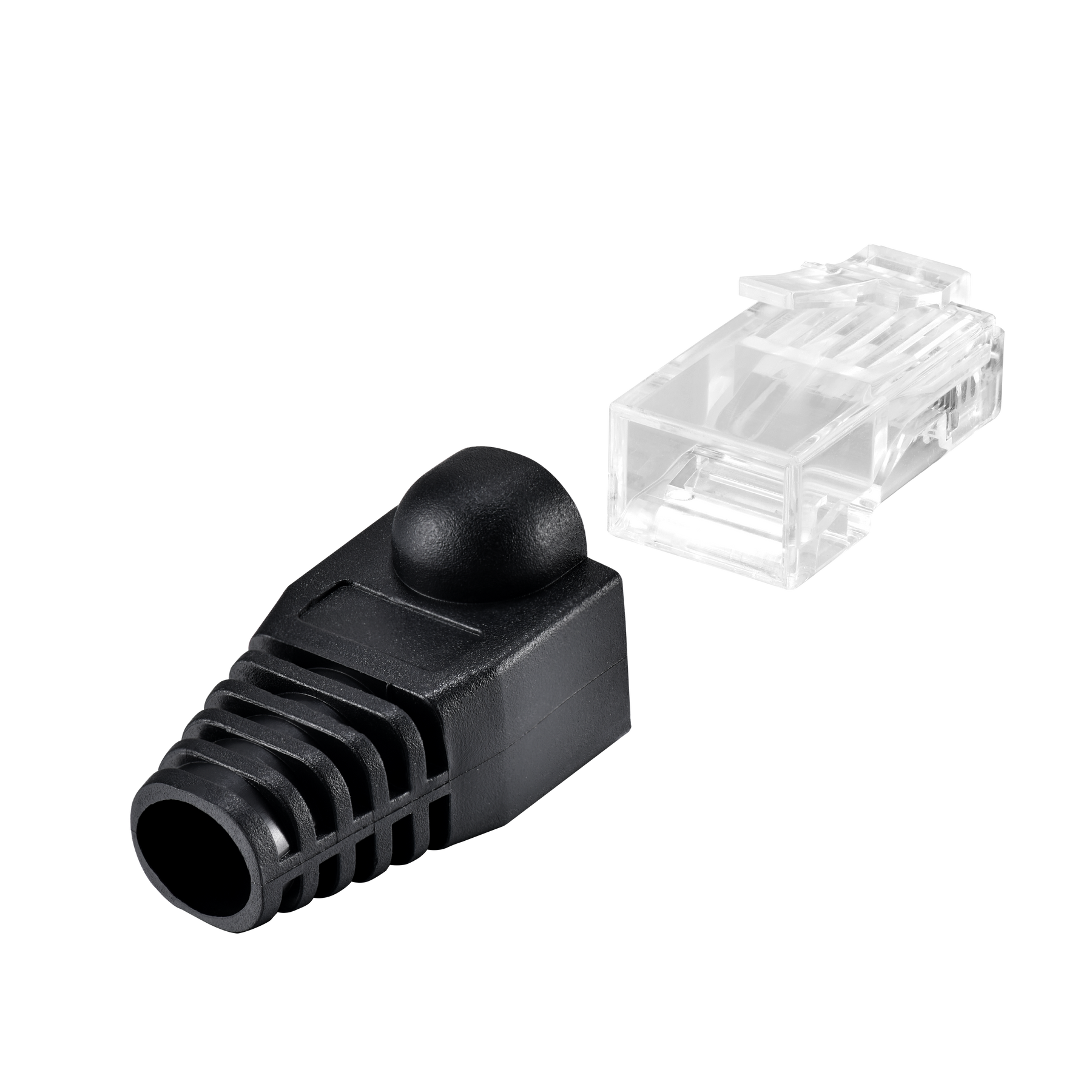 IBRA CAT6 RJ45 Plug Connectors with Plastic End Shield Black Boots for Ethernet Cable – High-Performance Networking Solution for Secure and Reliable Connections - 20 Pieces