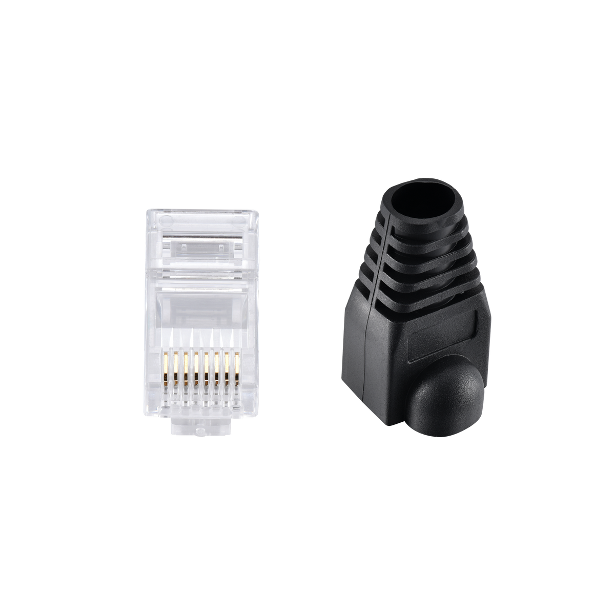 IBRA CAT6 RJ45 Plug Connectors with Plastic End Shield Black Boots for Ethernet Cable – High-Performance Networking Solution for Secure and Reliable Connections - 20 Pieces