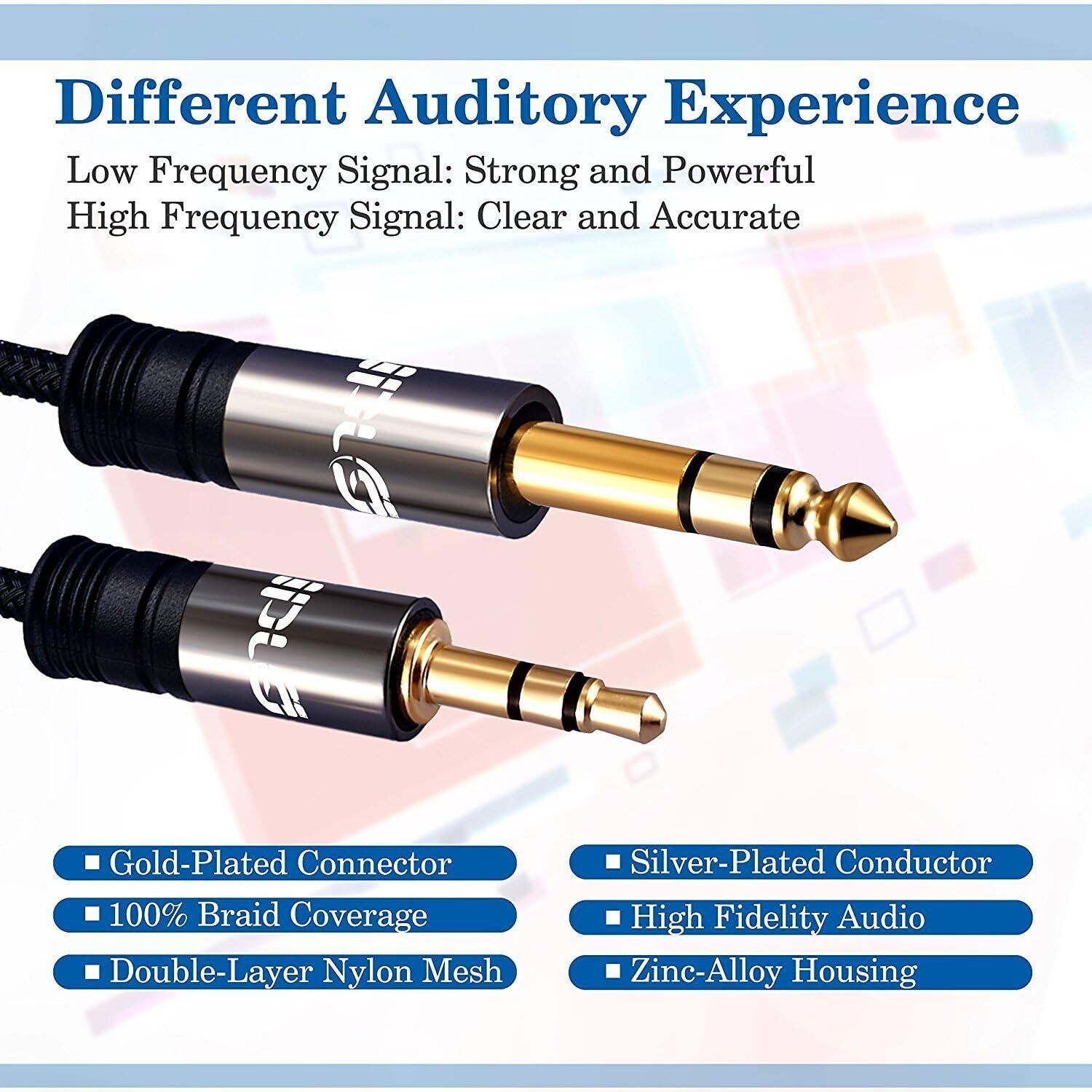 3.5mm to 6.35mm 1/4 inch Small to Big Mono Jack Audio Cable Plug Patch Lead Amp - 10M