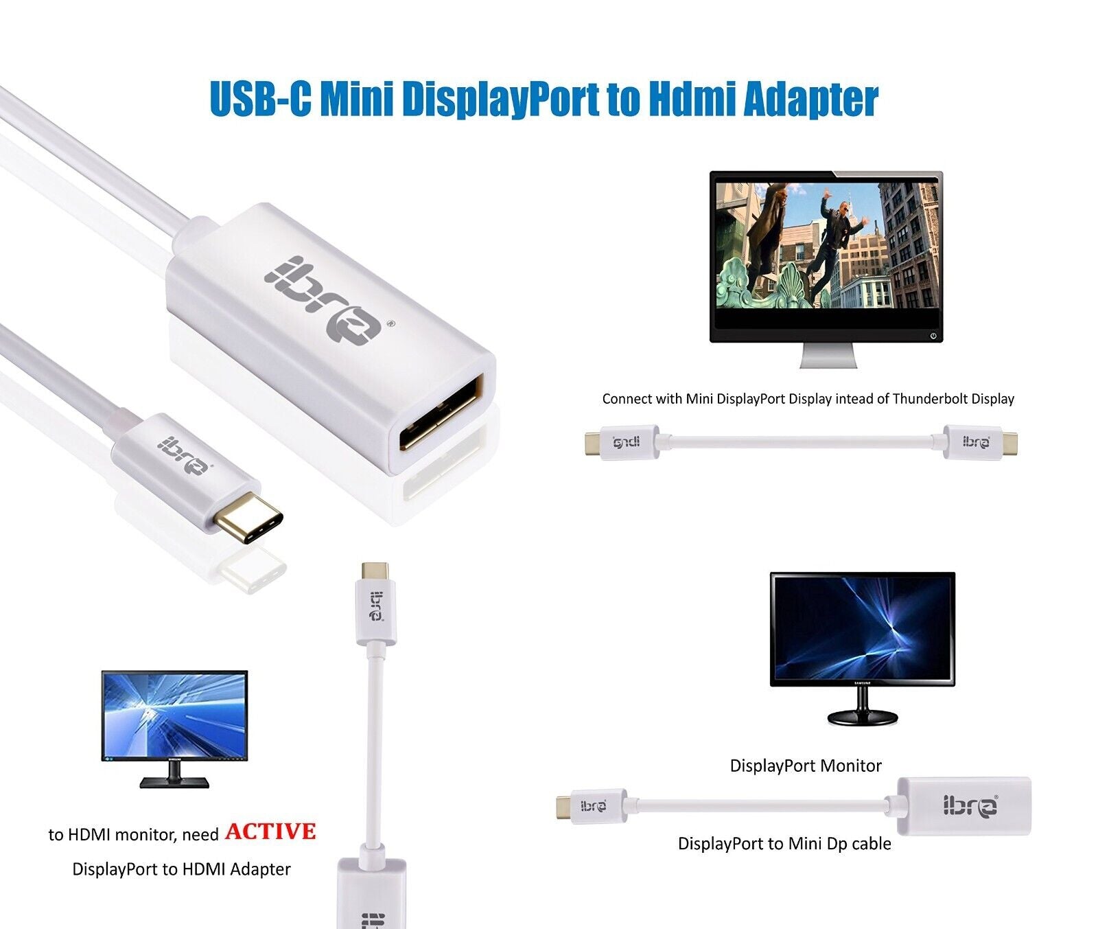 Type C to DisplayPort Adapter USB 3.1 USB C to DP Cable Adapter - 0.15M