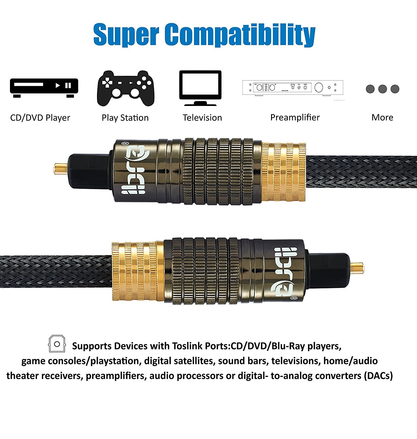 IBRA Muzil Gold 1M - Digital Optical Cable | Toslink / Audio Cable | Fibre Optic Cable | Suitable for PS3, Sky, Sky HD, LCD, LED, Plasma, Blu-ray, AV Amps