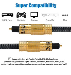 Optical Toslink Digital Audio Cable - Suitable for PS3,Sky,Sky HD,LCD,LED,Plasma, Blu Ray to Connect with Home Cinema Systems,AV Amps - 3M - IBRA PREMIUM BLACK