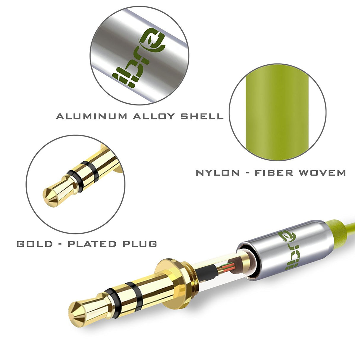 Aux Cable 1M 3.5mm Stereo Pro Auxiliary Audio Cable - for Beats Headphones Apple iPod iPhone iPad Samsung LG Smartphone MP3 Player Home / Car etc - IBRA Green