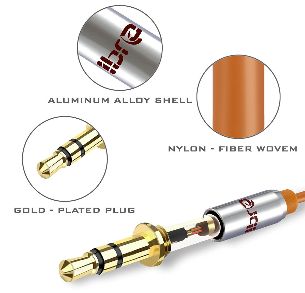 Aux Cable 1M 3.5mm Stereo Pro Auxiliary Audio Cable - for Beats Headphones Apple iPod iPhone iPad Samsung LG Smartphone MP3 Player Home / Car etc - IBRA Orange