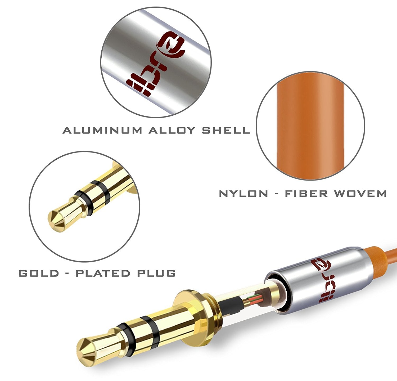 Aux Cable 5M 3.5mm Stereo Pro Auxiliary Audio Cable - for Beats Headphones Apple iPod iPhone iPad Samsung LG Smartphone MP3 Player Home / Car etc - IBRA Orange