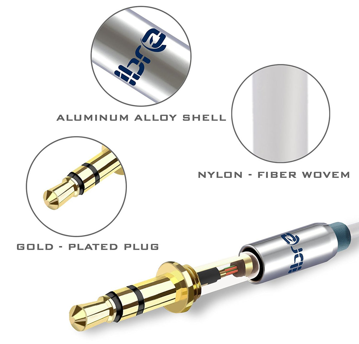 Aux Cable 1.5M 3.5mm Stereo Pro Auxiliary Audio Cable - for Beats Headphones Apple iPod iPhone iPad Samsung LG Smartphone MP3 Player Home / Car etc - IBRA White