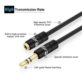 IBRA 1M Stereo Jack Extension Cable 3.5mm Male > 3.5mm Female - Black