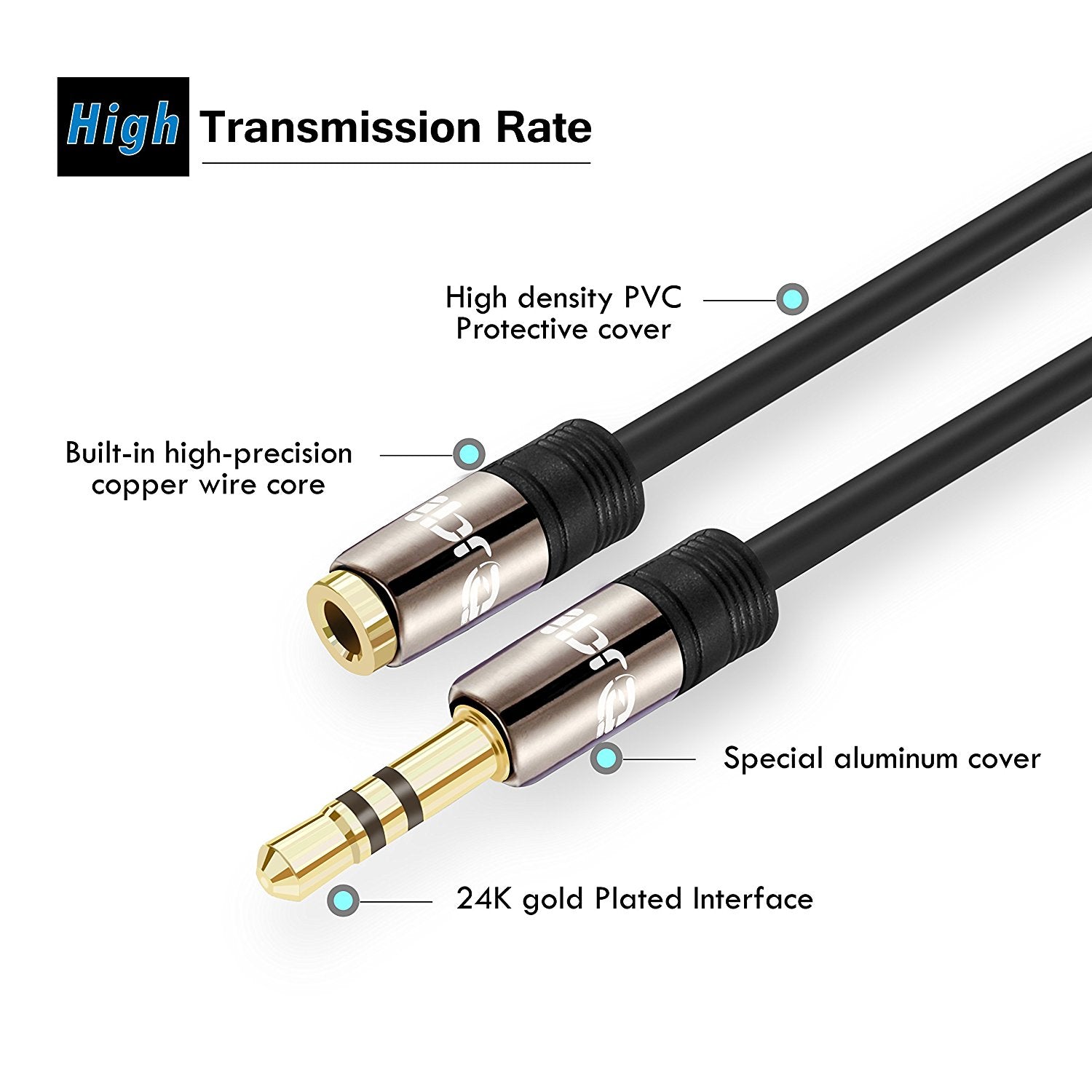 IBRA 5M Stereo Jack Extension Cable 3.5mm Male > 3.5mm Female - Gun Metal Range