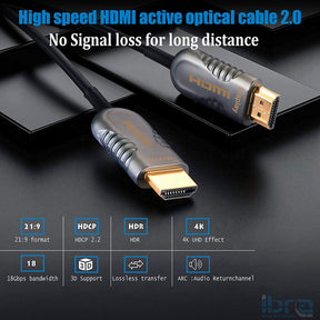 5M Fiber Optic HDMI High Speed Cable v2.0 18Gbps HDMI Lead Support 4K@60Hz/4:4:4/3D/4K HDR HDCP 2.2 for Apple TV, HDTV, Roku TV Box, Xbox One X, Home Theater, PS4, PS3 etc - IBRA OPTICAL HDMI Cable