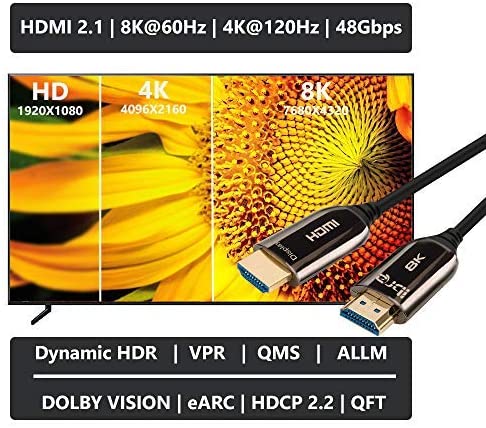 HDMI 8K fiber optic cable HDMI 10M cable Ultra high speed cable 48 Gbps 2.1 Support for 8K cable at 60 Hz, 4K at 120 Hz, 4320p, 4: 4: 4, HDR10 +, HDCP 2.2, 3D, PS4, PS3 - IBRA