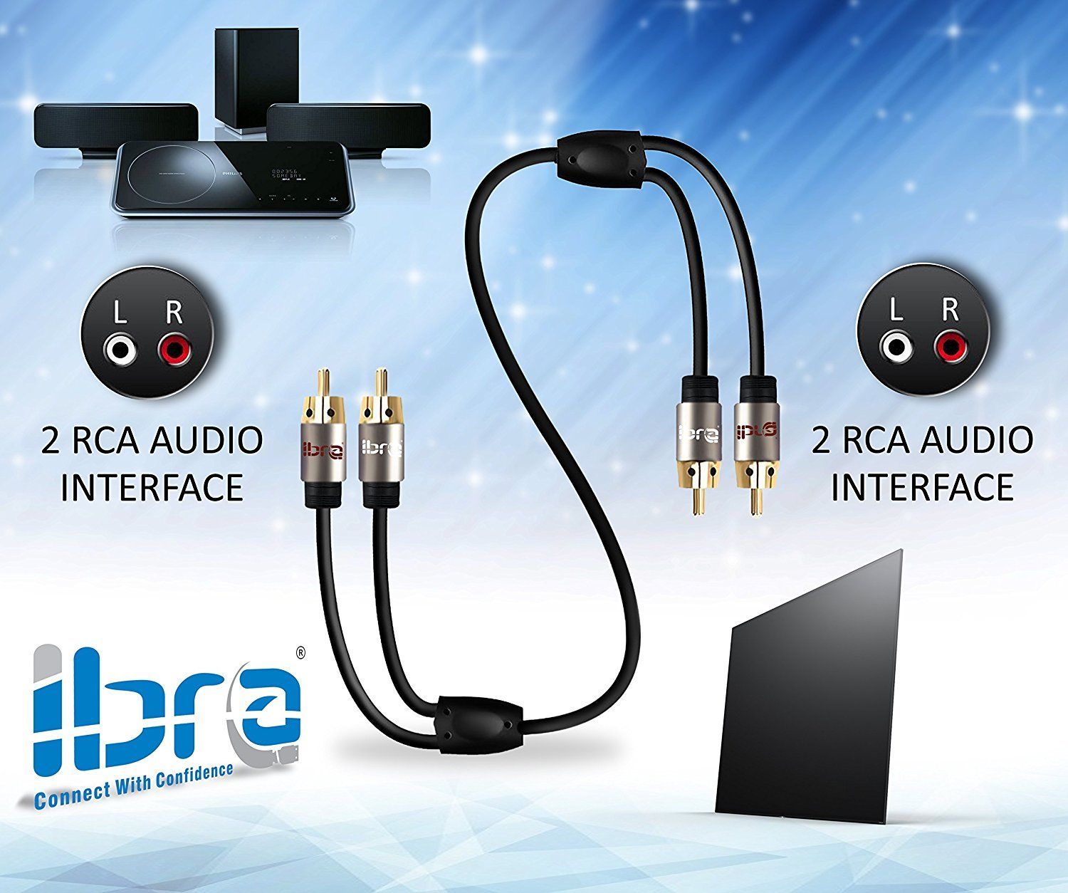 IBRA 7.5M 2RCA Male to 2RCA Male High Quality Home Theater Audio Cable -2RCA TO 2RCA Cable - Gun Metal Range