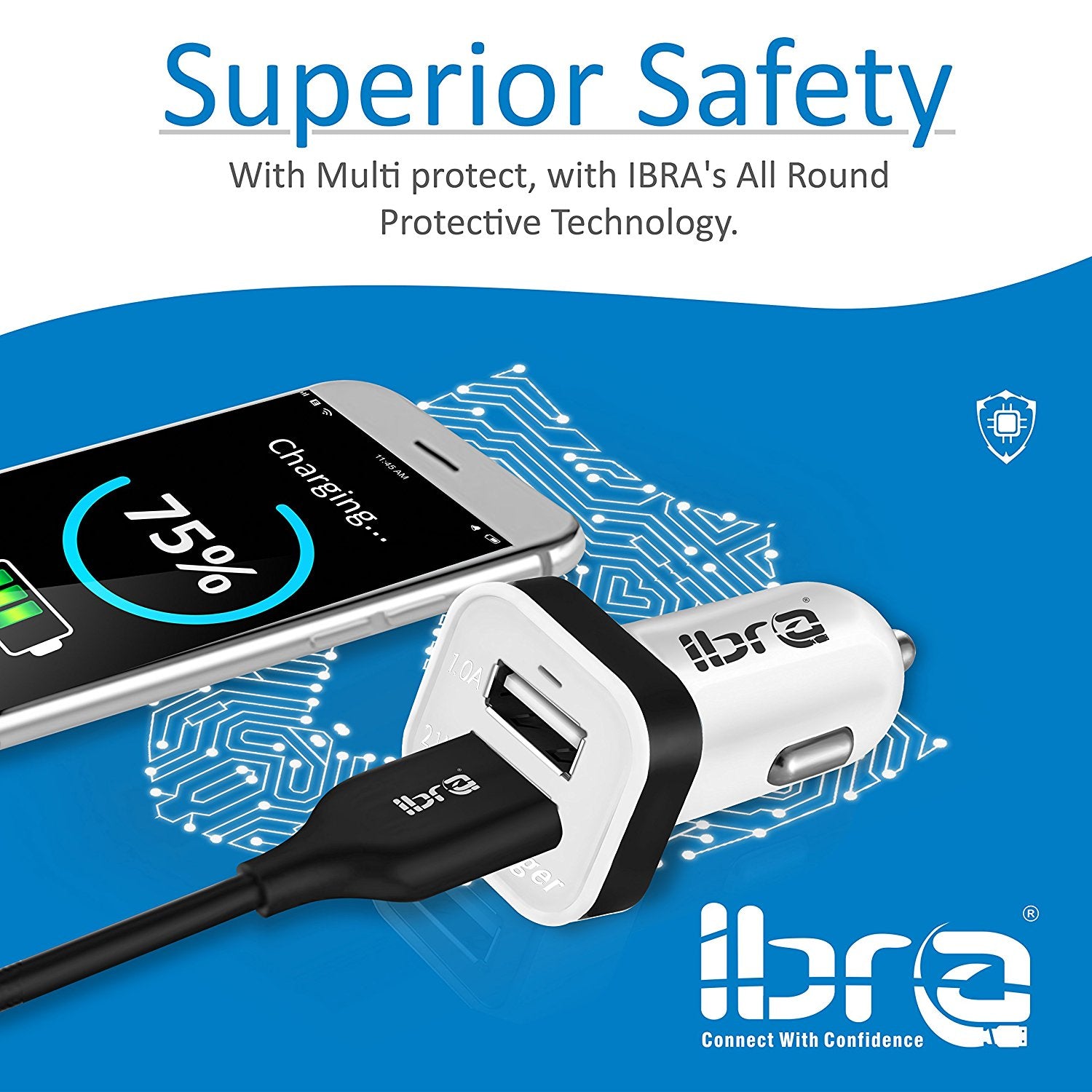 IBRA Dual USB Car Charger Adapter Support IPhone 5 / 4S / 4, iPad 1 / 2 / 3, Google Android Phones, LG, Samsung Galaxy S II III Note,(Support All iPod, iPhone, iPad Models) (White+Black)