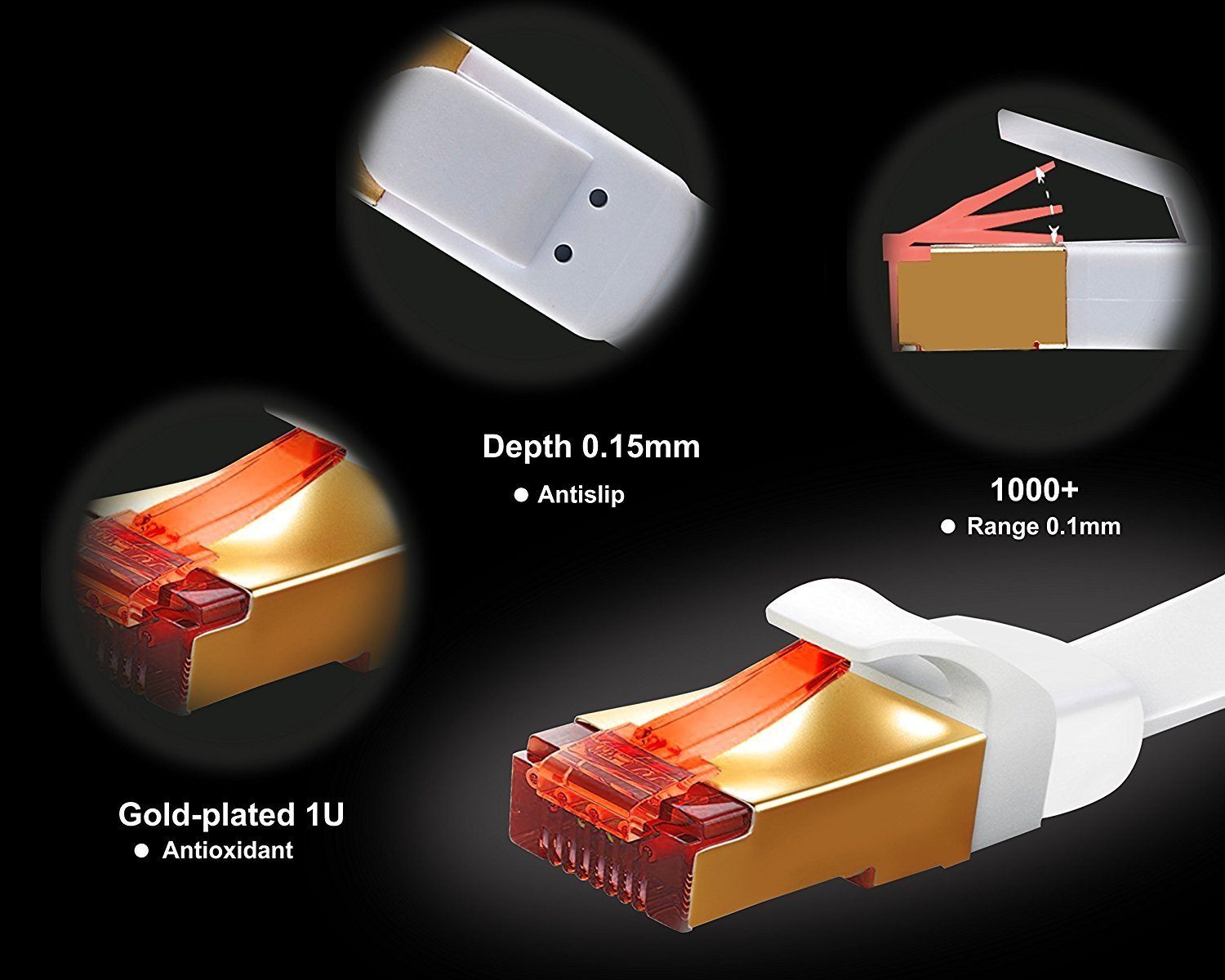 Ethernet Gigabit Lan Network Cable (RJ45) Advanced CAT 7 |Gold Connectors| 10Gbps 600MHz |10/100/1000Mbit/s | Patch cable | STP | compatible with CAT.5 / CAT.5e / CAT.6 | Switch/Router/Modem/Patch panel / Access Point / patch fields | 30M IBRA Flat Whit