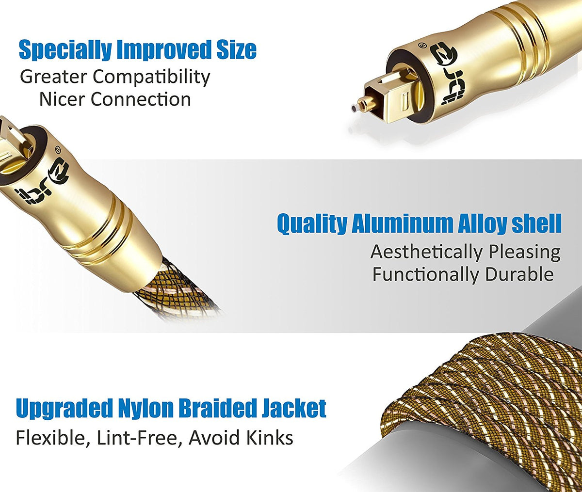 IBRA 0.5M Master Gold Optical TOSLINK Digital Audio Cable - Suitable for PS3, Sky, Sky HD, LCD, LED, Plasma, Blu-ray, Home Cinema Systems, AV Amps