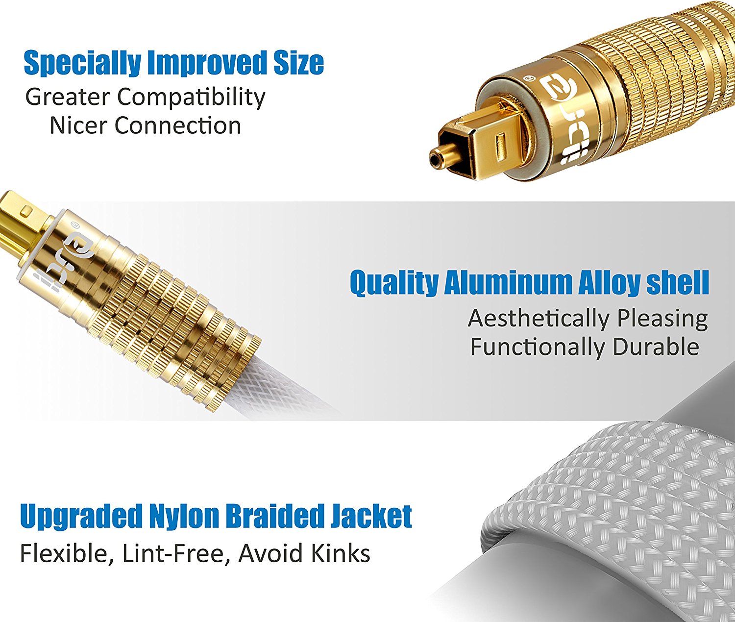Optical Toslink Digital Audio Cable - 24K Gold Casing - Suitable for PS3,Sky,Sky HD,LCD,LED,Plasma, Blu Ray to Connect with Home Cinema Systems,AV Amps - 1M - IBRA PREMIUM WHITE
