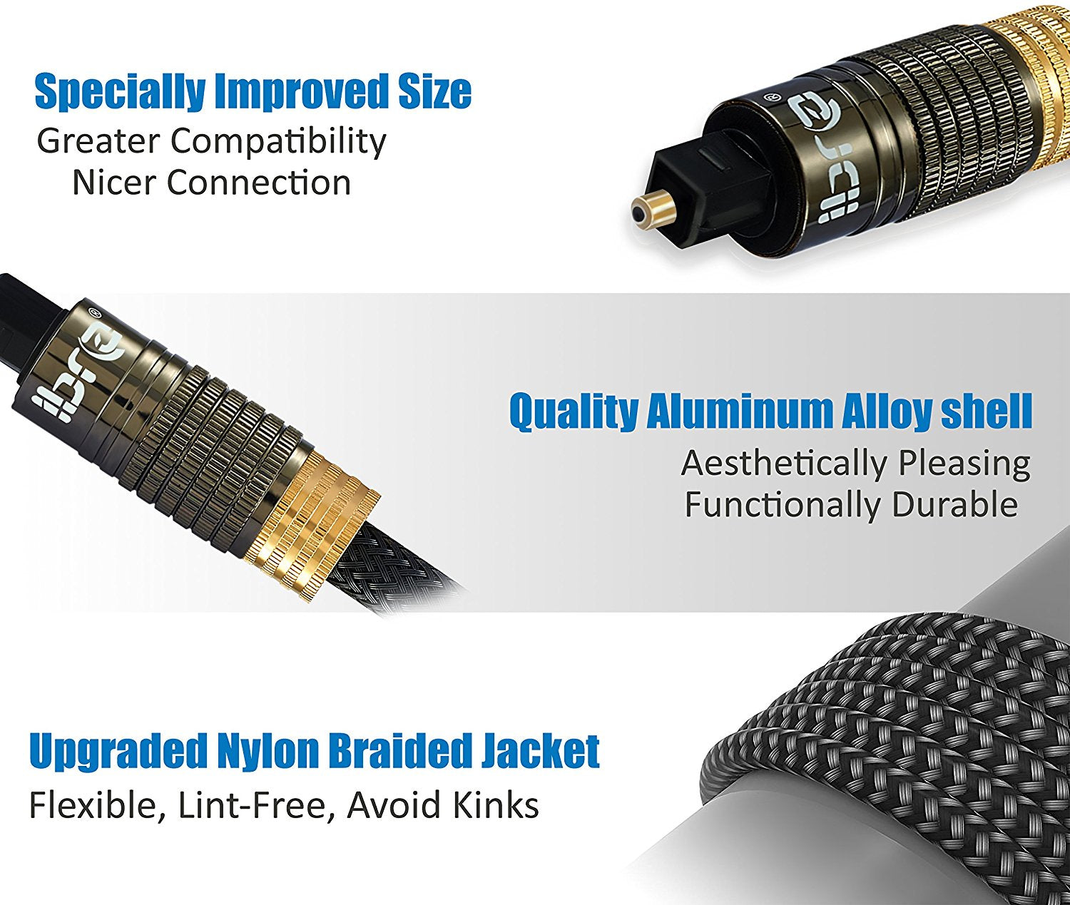 IBRA Muzil Gold 1M - Digital Optical Cable | Toslink / Audio Cable | Fibre Optic Cable | Suitable for PS3, Sky, Sky HD, LCD, LED, Plasma, Blu-ray, AV Amps