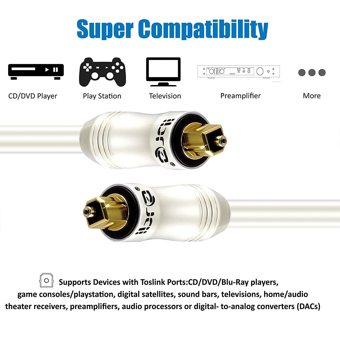 IBRA PEARL 2M - Digital Optical Cable | Toslink / Audio Cable | Fibre Optic Cable | Suitable for PS3, Sky, Sky HD, LCD, LED, Plasma, Blu-ray, AV Amps