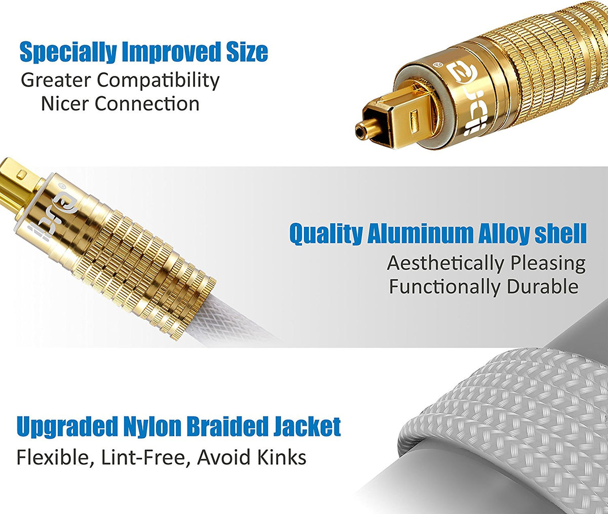 Optical Toslink Digital Audio Cable - 24k Gold Casing - Suitable for PS3,Sky,Sky HD,LCD,LED,Plasma, Blu Ray to Connect with Home Cinema Systems,AV Amps - 3M - IBRA PREMIUM WHITE