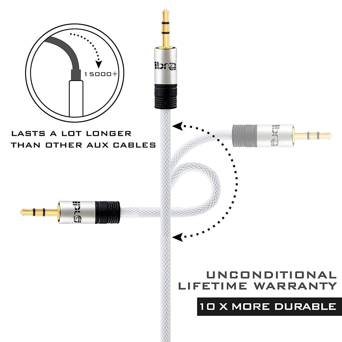 Aux Cable 10M 3.5mm Stereo Premium Auxiliary Audio Cable - for Beats Headphones Apple iPod iPhone iPad Samsung LG Smartphone MP3 Player Home / Car etc - IBRA Silver