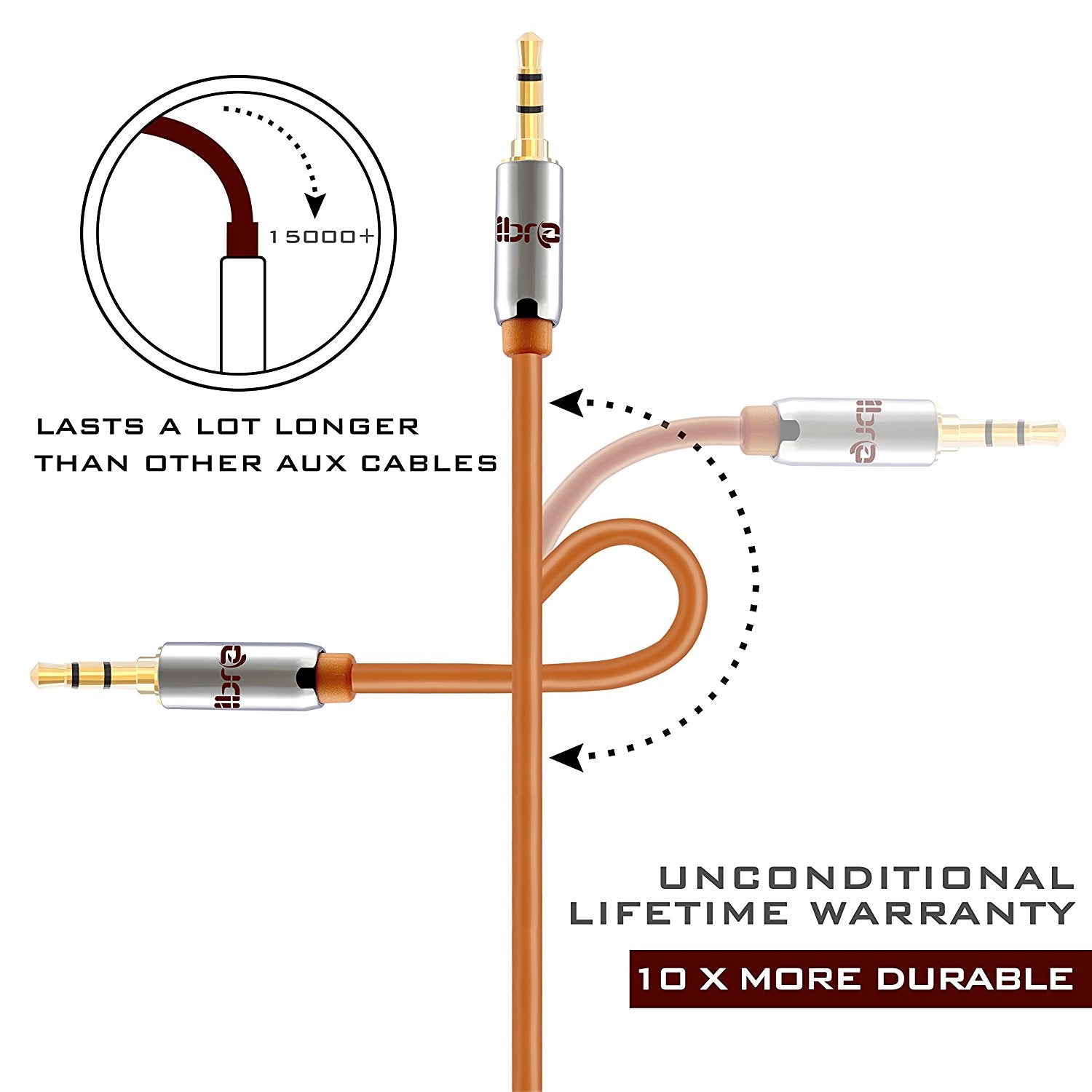 Aux Cable 5M 3.5mm Stereo Pro Auxiliary Audio Cable - for Beats Headphones Apple iPod iPhone iPad Samsung LG Smartphone MP3 Player Home / Car etc - IBRA Orange