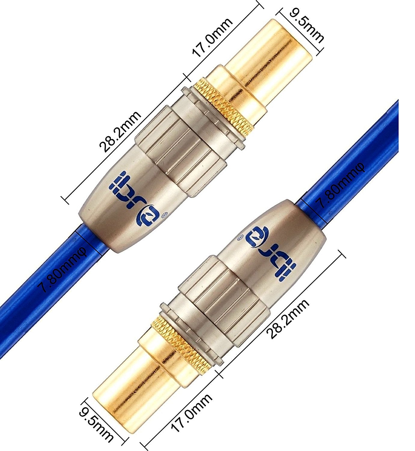 7.5M HDTV Antenna Cable | TV Aerial Cable | Premium Freeview Coaxial Cable | Connectors: Coax Male to Coax Male | For UHF / RF TVs, VCRs, DVD players, DVRs, cable boxes and satellite | IBRA Blue Gold