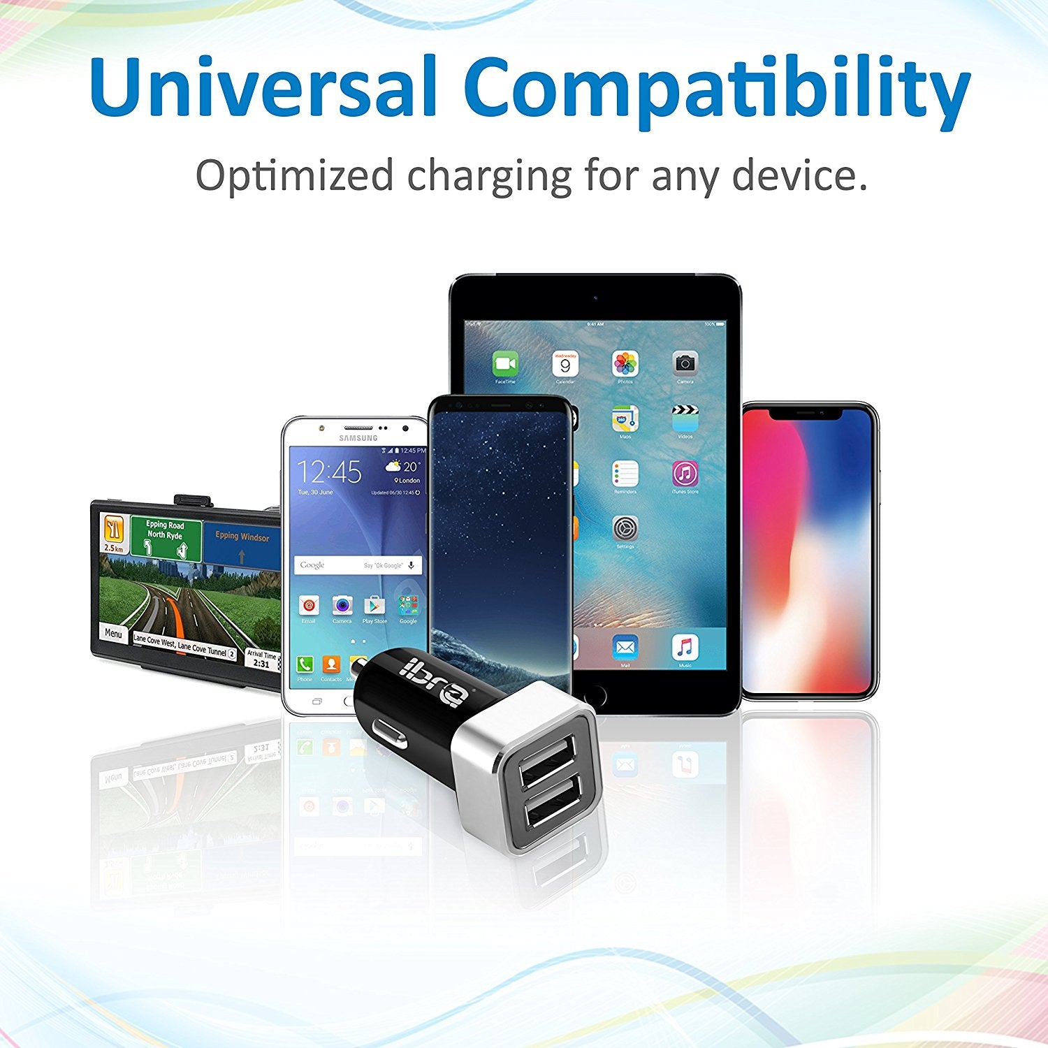 IBRA Dual USB Car Charger Adapter Support IPhone 5 / 4S / 4, iPad 1 / 2 / 3, Google Android Phones, LG, Samsung Galaxy S II III Note,(Support All iPod, iPhone, iPad Models) (Black)