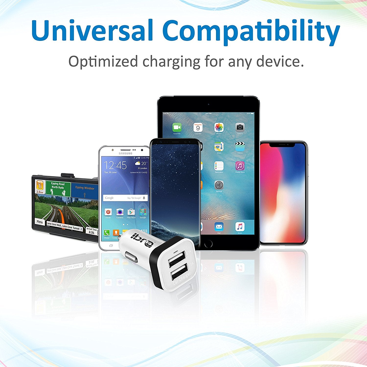 IBRA Dual USB Car Charger Adapter Support IPhone 5 / 4S / 4, iPad 1 / 2 / 3, Google Android Phones, LG, Samsung Galaxy S II III Note,(Support All iPod, iPhone, iPad Models) (White+Black)