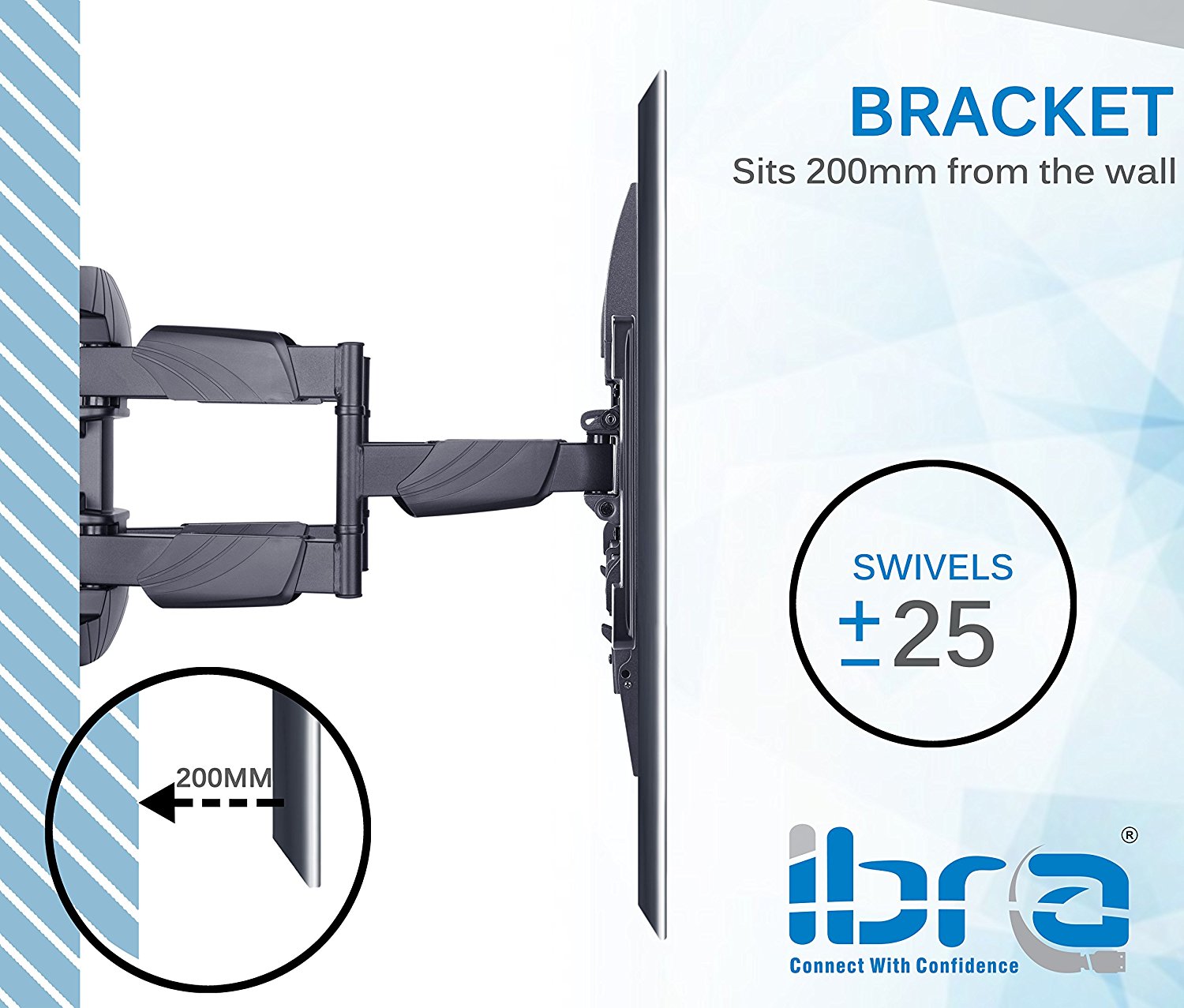 IBRA Ultra Slim Tilt Swivel TV Wall Mount for 32 - 65 inch LED, LCD Plasma & Curved Screens
