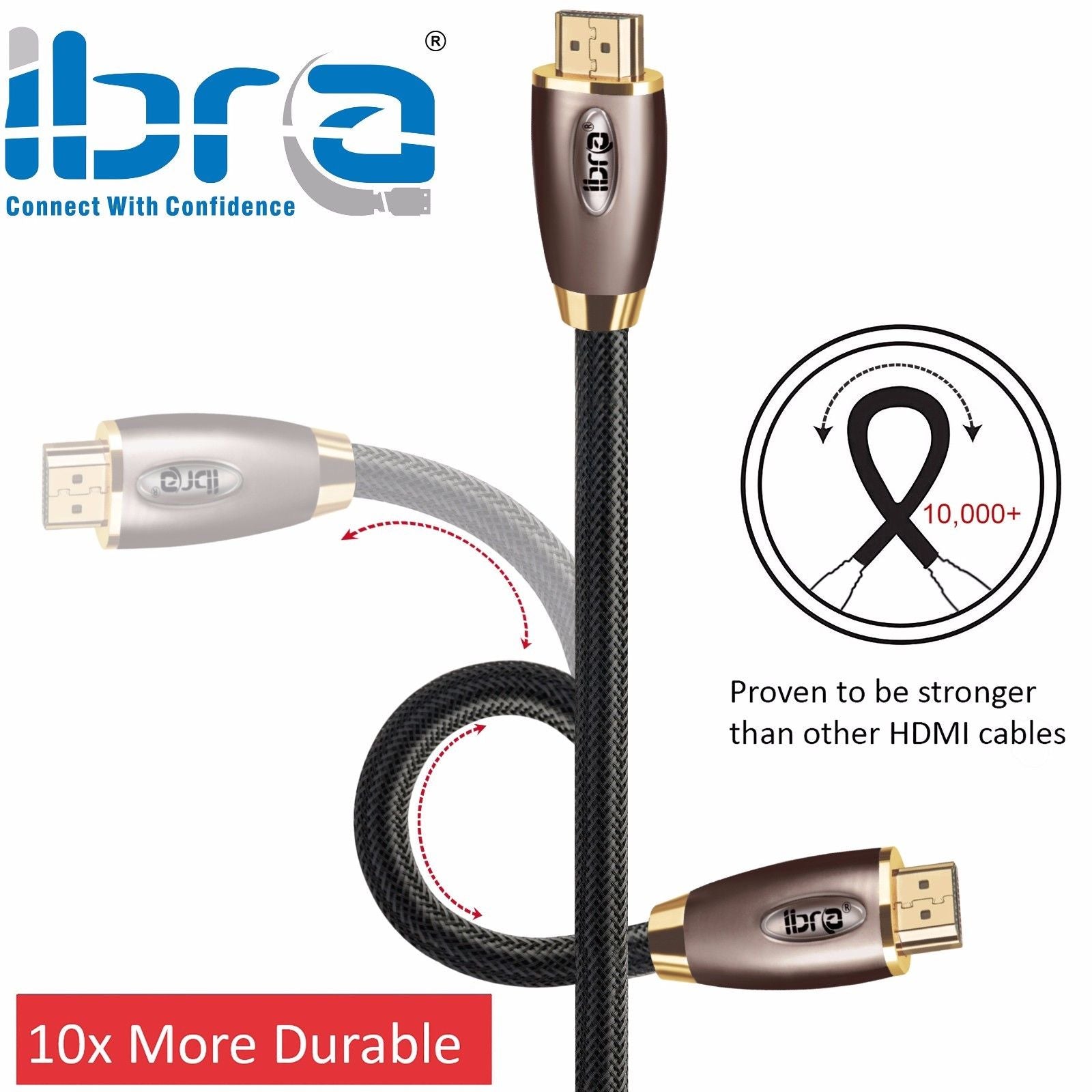 1M IBRA RED 2.1 HDMI Cable 8K Ultra High-Speed 48Gbps Lead | Supports 8K@60HZ, 4K@120HZ, 4320p, Compatible with Fire TV, 3D Support, Ethernet Function, 8K UHD, 3D-Xbox PlayStation PS3 PS4 PC etc