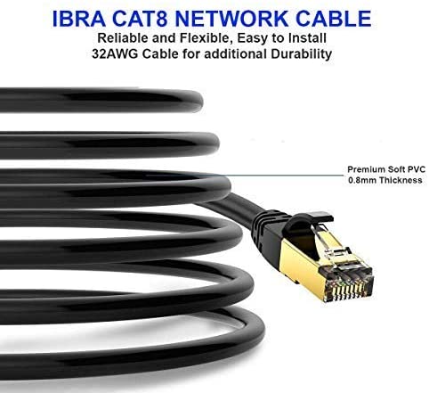 1.5M CAT8 Ethernet Gigabit Lan network cable (RJ45) SSTP 40Gbps 2000Mhz - Round White - IBRA