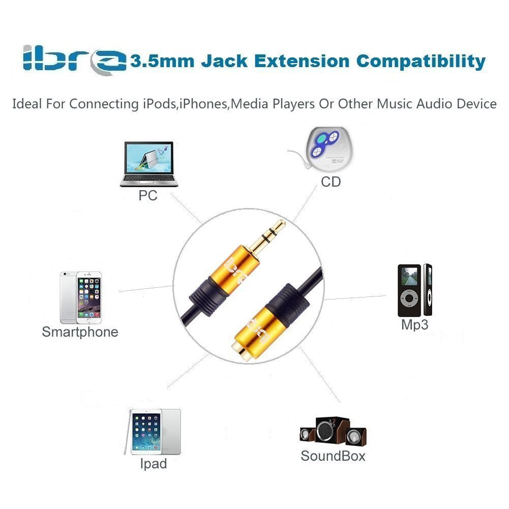 IBRA 2M Stereo Jack Extension Cable 3.5mm Male > 3.5mm Female - Orange