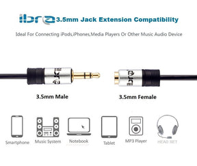 IBRA 1M Stereo Jack Extension Cable 3.5mm Male > 3.5mm Female - Silver