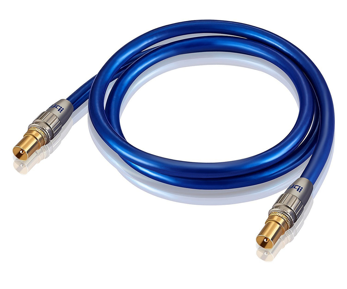 3M HDTV Antenna Cable | TV Aerial Cable | Premium Freeview Coaxial Cable | Connectors: Coax Male to Coax Male | For UHF / RF TVs, VCRs, DVD players, DVRs, cable boxes and satellite | IBRA Blue Gold