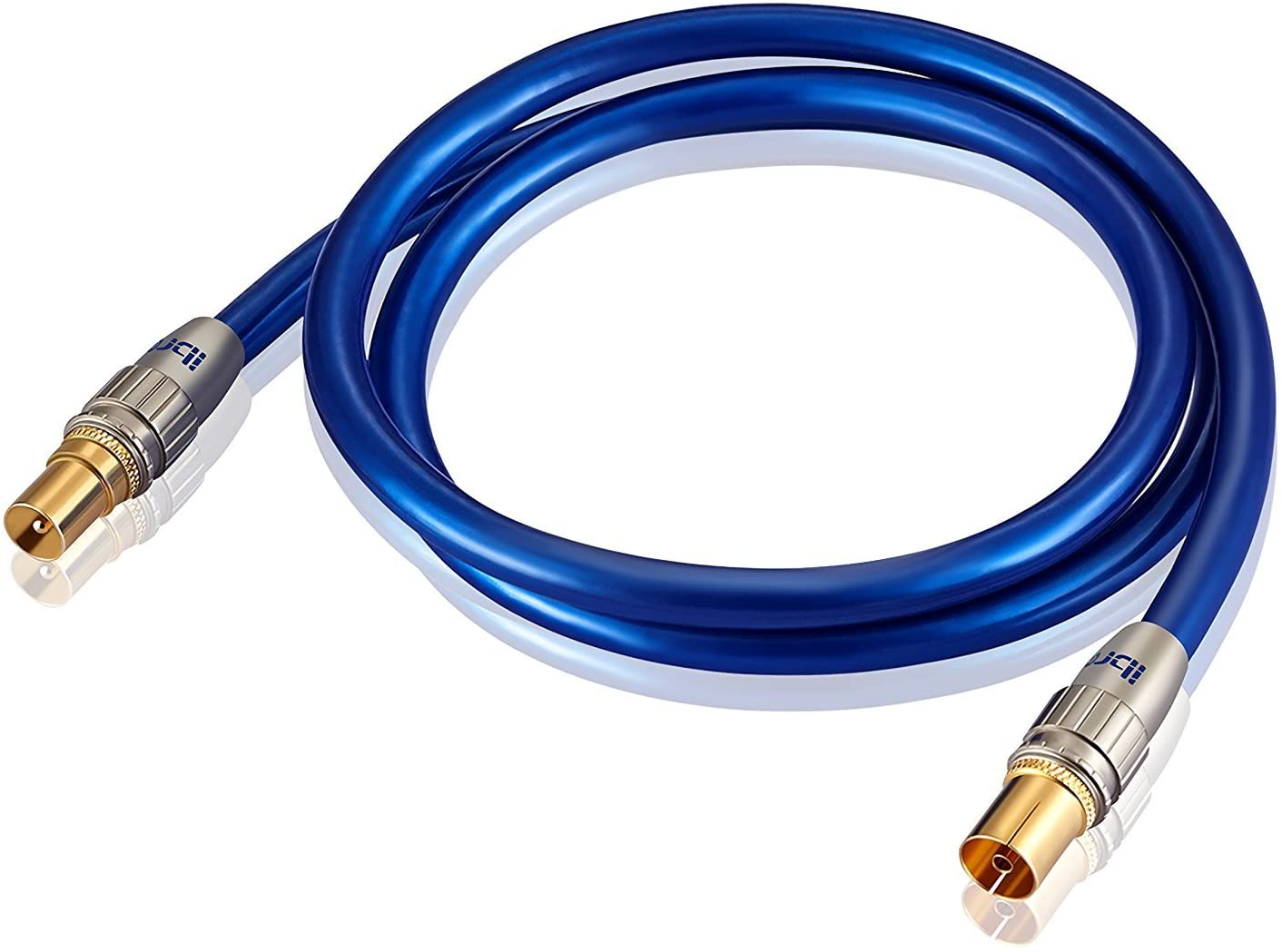 1m HDTV Antenna Cable|TV Aerial Cable|Premium Coaxial Cable|Connectors: Coax Male to Coax Female|For UHF/RF/DVB-T/DVB-T2 TVs, VCRs, DVD players, DVRs, cable boxes and satellite| IBRA Blue Gold