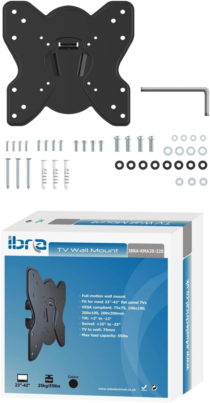 IBRA Ultra Slim Tilt Swivel TV Wall Bracket Mount - For 23-42 Inch OLED QLED LED LCD Flat Panel TVs | Weight Capacity - 25kgs/55lbs | Max VESA 200x200