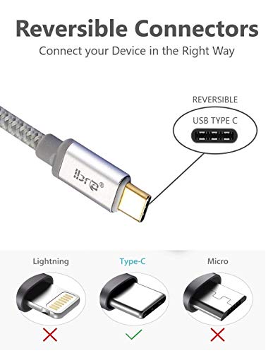 USB Type C to USB 3.0 Cable IBRA - Nylon Braided - USB C Fast Charging Cable for Samsung Galaxy S8/S8+, Nexus 5X / 6P, OnePlus 2 / 3T, Apple New Macbook, HTC 10, Huawei P9, Nintendo Switch - 2m /6.4ft