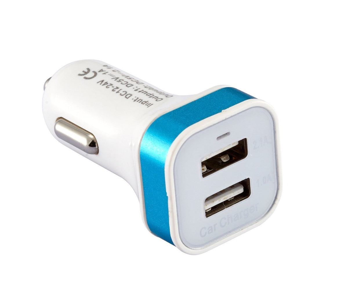 IBRA Dual USB Car Charger Adapter Support IPhone 5 / 4S / 4, iPad 1 / 2 / 3, Google Android Phones, LG, Samsung Galaxy S II III Note,(Support All iPod, iPhone, iPad Models) (White+Blue)