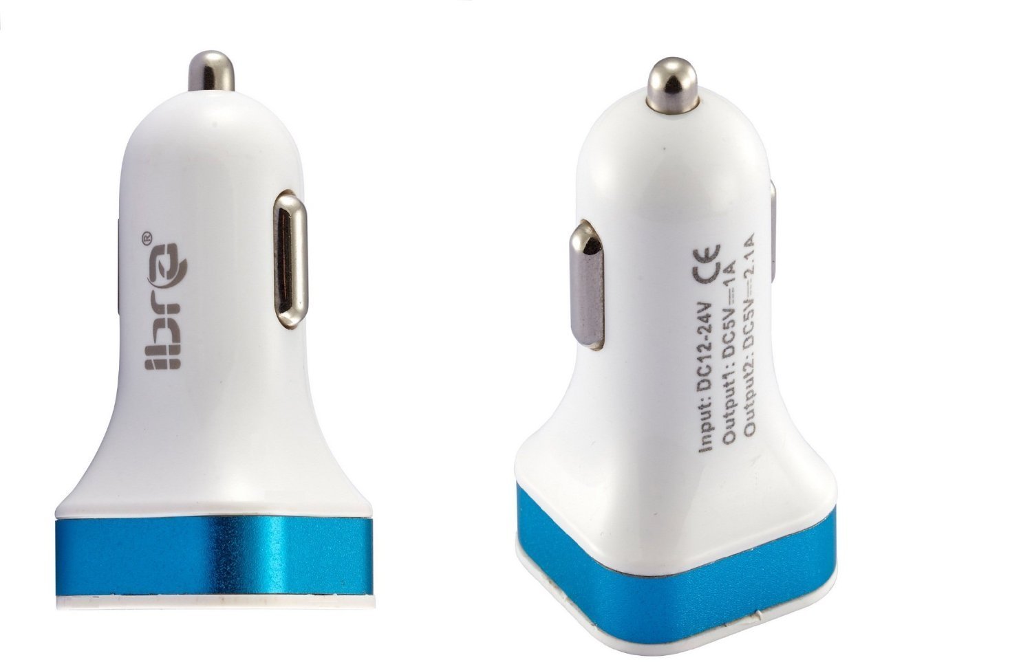 IBRA Dual USB Car Charger Adapter Support IPhone 5 / 4S / 4, iPad 1 / 2 / 3, Google Android Phones, LG, Samsung Galaxy S II III Note,(Support All iPod, iPhone, iPad Models) (White+Blue)