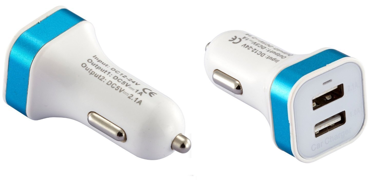 IBRA Dual USB Car Charger Adapter Support IPhone 5 / 4S / 4, iPad 1 / 2 / 3, Google Android Phones, LG, Samsung Galaxy S II III Note,(Support All iPod, iPhone, iPad Models) (White+Blue)